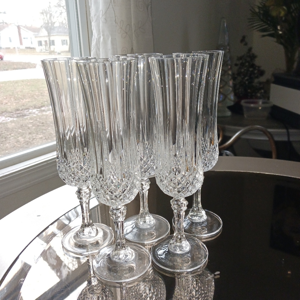 Vintage Cristal d'Arques Durand Champagne Flutes 4 oz. LONGCHAMP 5-Piece Set